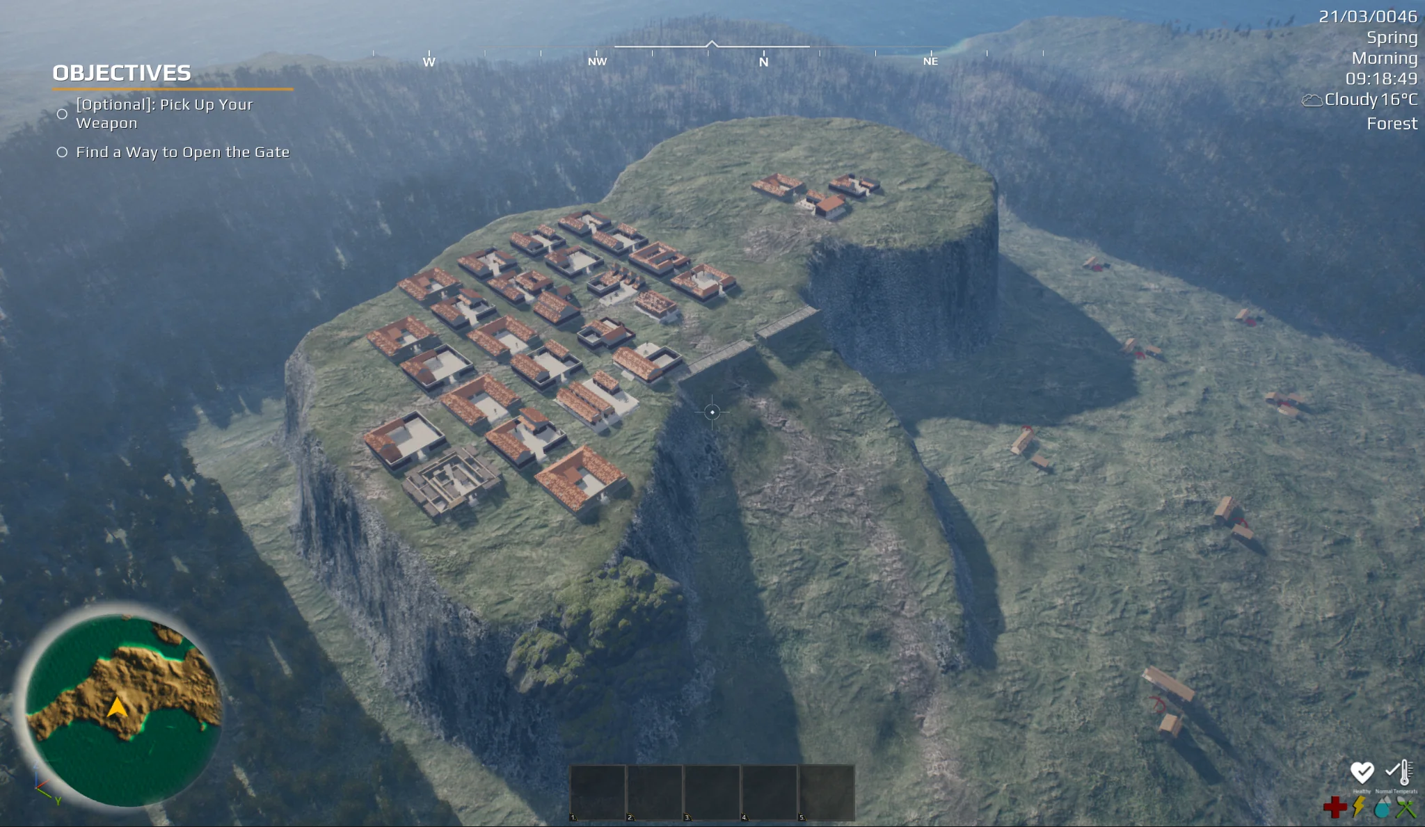 Earlier alpha-build aerial view of a smaller settlement